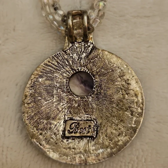 Vtg BEST 1980s Glass Beaded Round Pendant Witchy Necklace - Picture 8 of 13